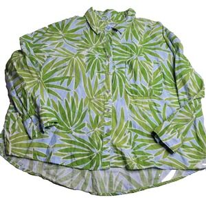 Sigrid Olsen 100% Linen Button Down Hawaiian Short Sleeve Shirt Women's‎ 1X